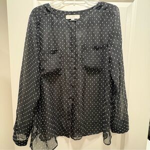 LOFT Black Sheer Long-Sleeve Blouse